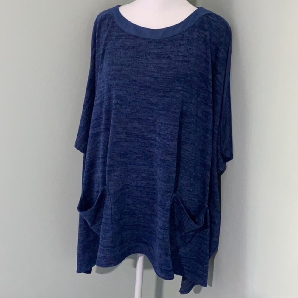 LOGO by Lori Goldstein Sweater Knit Poncho Faux Suede Trim & Pockets Blu… - Picture 2 of 11